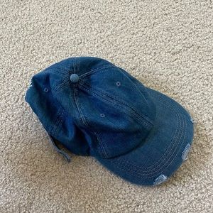 Distressed denim baseball hat